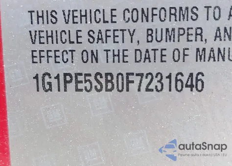 2015 Chevrolet Cruze 2Lt Auto из США, поврежденный, VIN 1G1PE5SB0F7231646